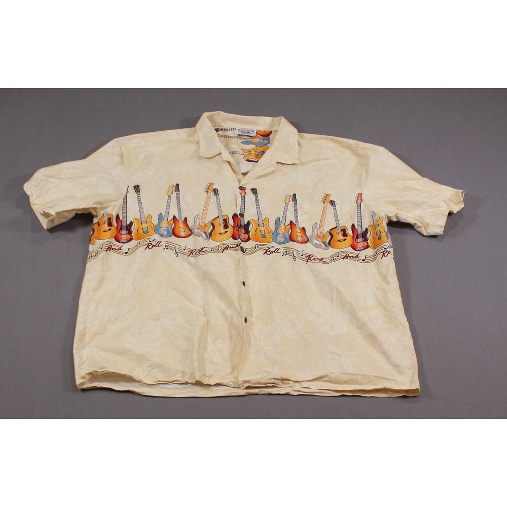 Pacific Legend Guitars Rock and Roll Print Wraparound Button Hawaiian Shirt 4XL